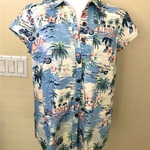 Harley-Davidson Blue and White Tropical Hawaiian Women’s Sbirt
